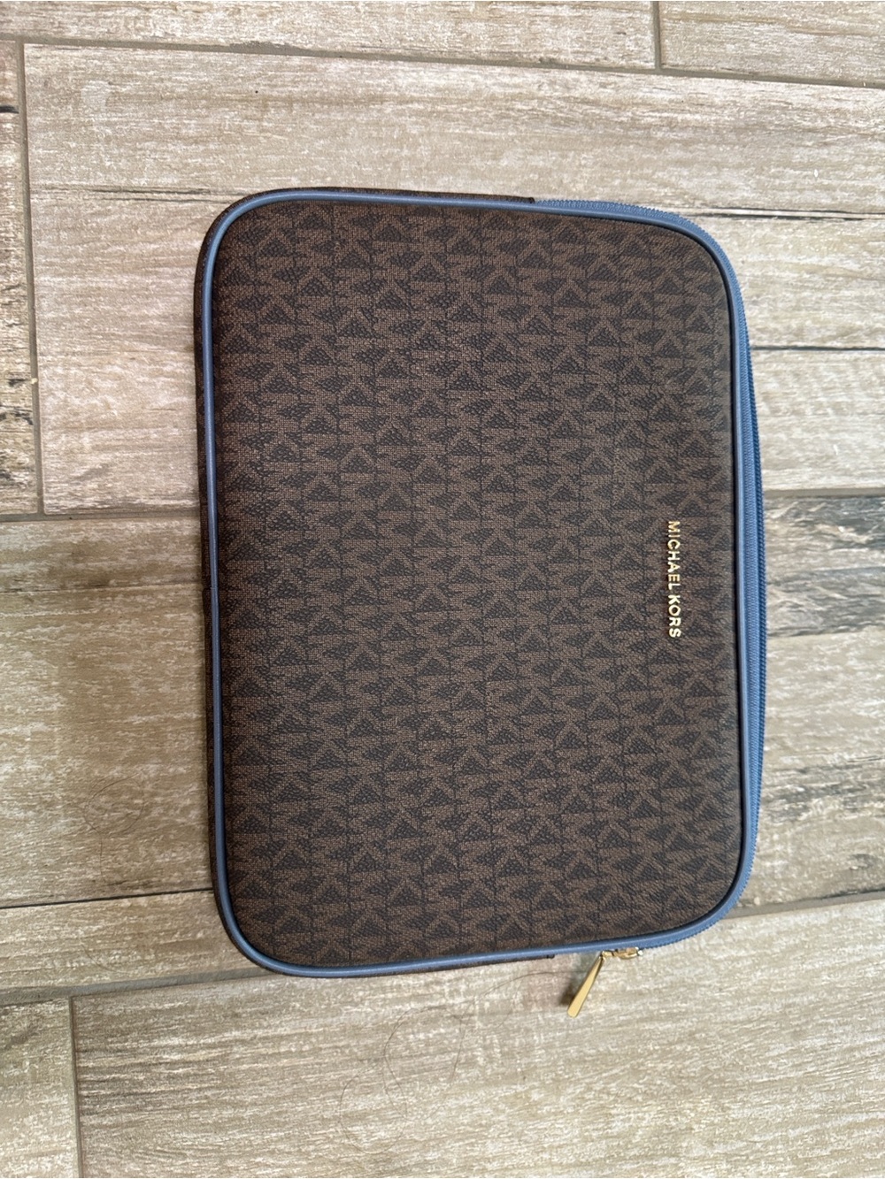 Michael Kors Brown and Navy Coated Canvas Travel Pouch